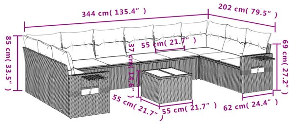 11 részes bézs polyrattan kerti ülőgarnitúra párnákkal
