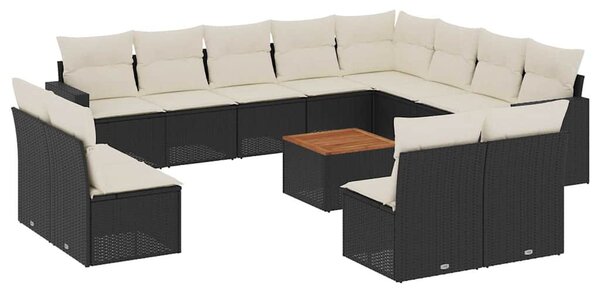 13 részes fekete polyrattan kerti ülőgarnitúra párnákkal