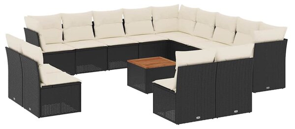 14 részes fekete polyrattan kerti ülőgarnitúra párnákkal