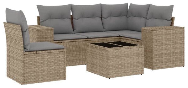 6 részes bézs polyrattan kerti ülőgarnitúra párnával