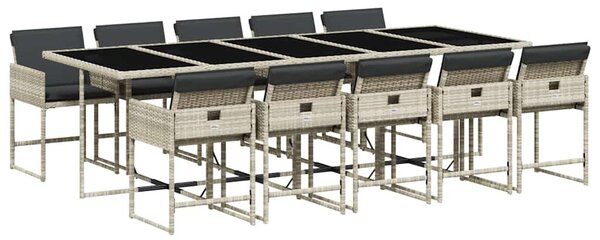 11 részes világosszürke polyrattan kerti ülőgarnitúra párnákkal
