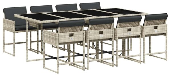9részes világosszürke polyrattan kerti étkezőgarnitúra párnával