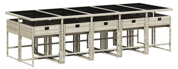 11 részes világosszürke polyrattan kerti ülőgarnitúra párnákkal