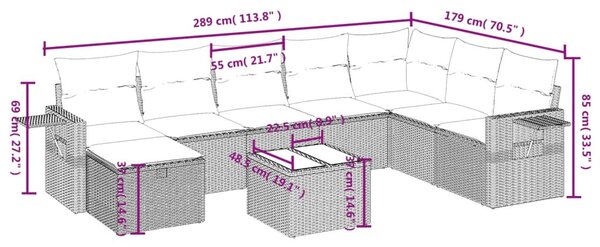 9 részes bézs polyrattan kerti ülőgarnitúra párnákkal