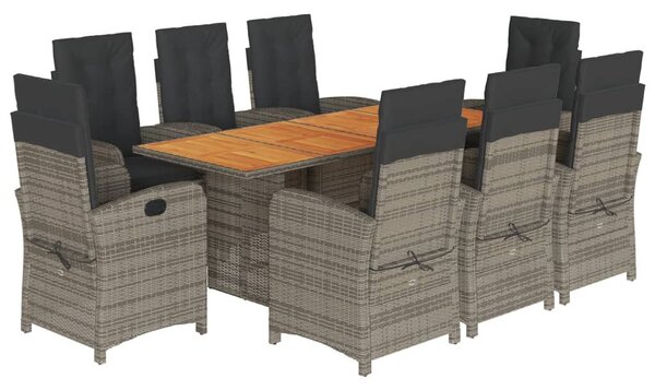 9 részes szürke polyrattan kerti étkezőgarnitúra párnával
