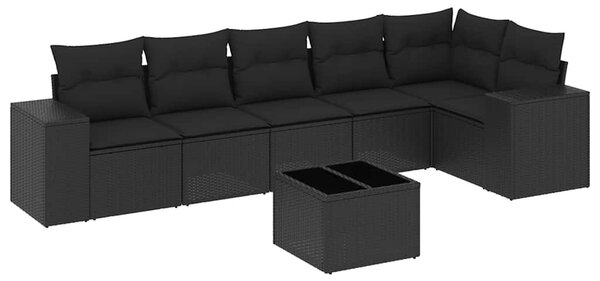 7 részes fekete polyrattan kerti ülőgarnitúra párnával