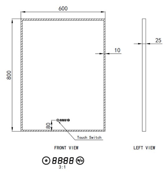 Welland Luxury-Line G770 LED tükör - fényerő + színhőfok állítás + páramentesítő + óra - 60 x 80 cm