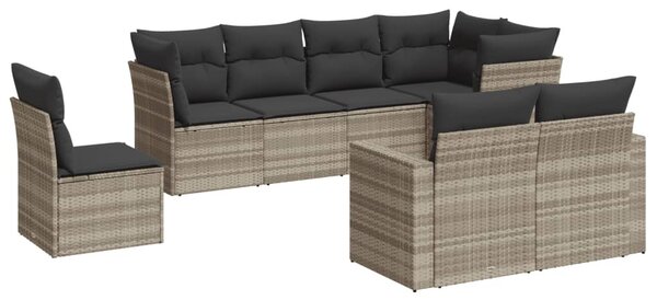 8 részes világosszürke polyrattan kerti ülőgarnitúra párnával