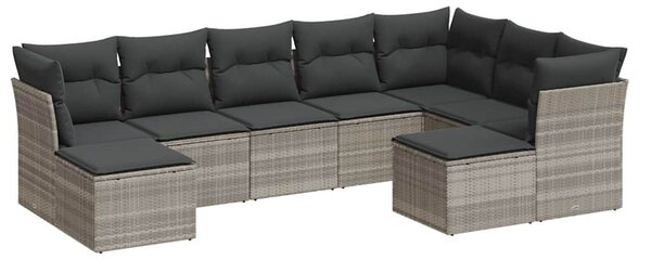 9 részes világosszürke polyrattan kerti ülőgarnitúra párnával