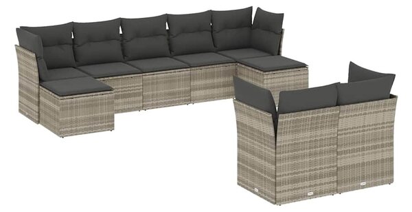 9 részes világosszürke polyrattan kerti ülőgarnitúra párnával