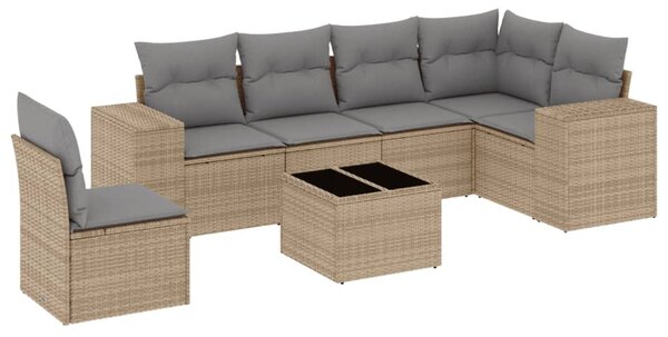 7 részes bézs polyrattan kerti ülőgarnitúra párnákkal