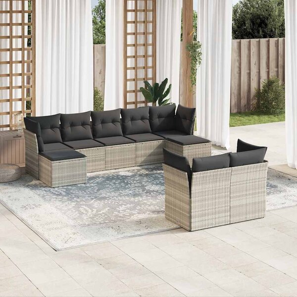 9 részes világosszürke polyrattan kerti ülőgarnitúra párnával