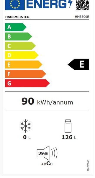 Hausmeister HM3500E Egyajtós hűtőszekrény, 126L, M:84.5, E energiaosztály