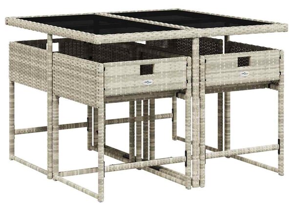 5részes világosszürke polyrattan kerti étkezőgarnitúra párnával