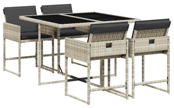 5részes világosszürke polyrattan kerti étkezőgarnitúra párnával