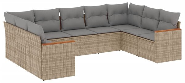 9 részes bézs polyrattan kerti ülőgarnitúra párnákkal