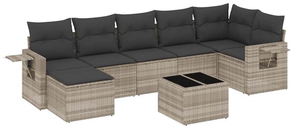8 részes világosszürke polyrattan kerti ülőgarnitúra párnával