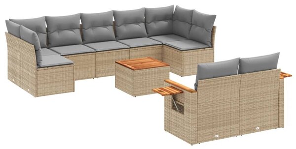 10 részes bézs polyrattan kerti ülőgarnitúra párnával