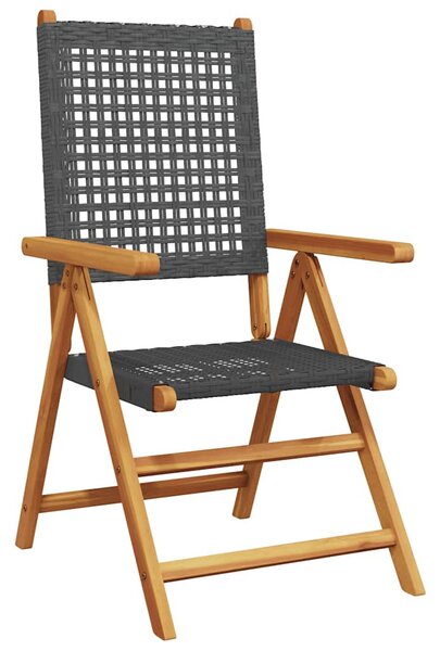 7 részes fekete polyrattan és tömör fa kerti étkezőgarnitúra