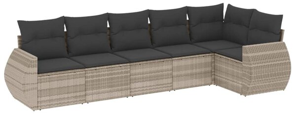 6 részes világosszürke polyrattan kerti ülőgarnitúra párnákkal
