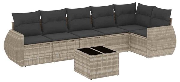 7 részes világosszürke polyrattan kerti ülőgarnitúra párnákkal