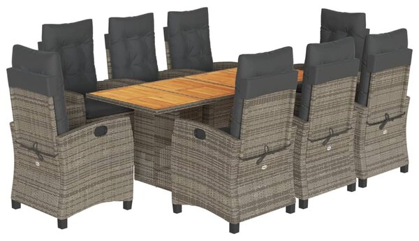 9 részes szürke polyrattan kerti étkezőgarnitúra párnával