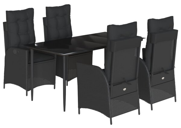 5 részes fekete polyrattan kerti étkezőgarnitúra párnákkal