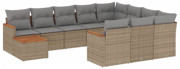 11 részes bézs polyrattan kerti ülőgarnitúra párnákkal