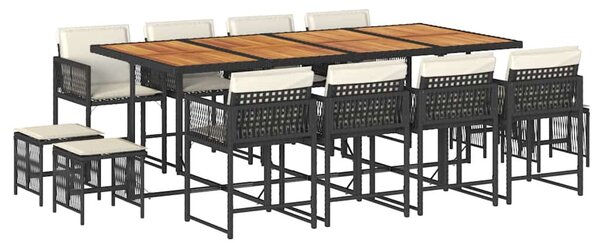 13 részes fekete polyrattan kerti ülőgarnitúra párnákkal