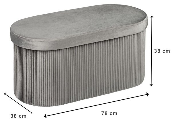 Összehajtható tárolós pad ovális, bársony 80x38 cm, szürke - HACIENDA