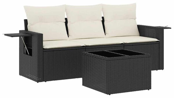 4 részes fekete polyrattan kerti ülőgarnitúra párnákkal