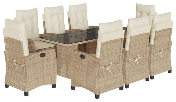 9 részes bézs polyrattan kerti étkezőgarnitúra párnákkal