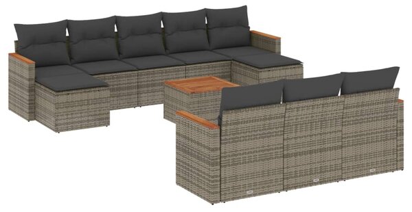 11 részes szürke polyrattan kerti ülőgarnitúra párnákkal