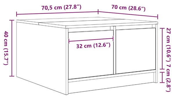 VidaXL betonszürke dohányzóasztal fiókokkal 70,5x70x40 cm