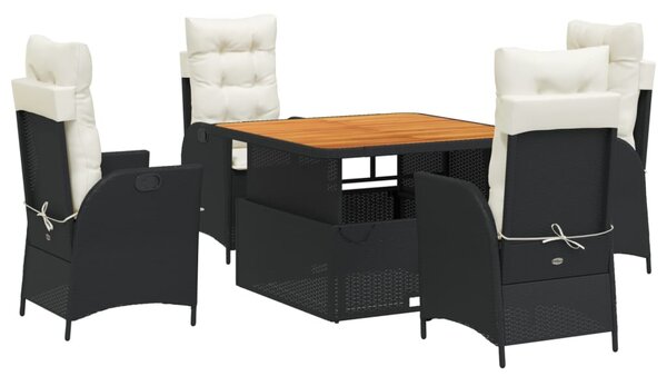 5 részes fekete polyrattan kerti étkezőgarnitúra párnákkal