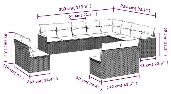 12 részes fekete polyrattan kerti ülőgarnitúra párnákkal
