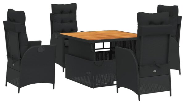 5 részes fekete polyrattan kerti étkezőgarnitúra párnákkal