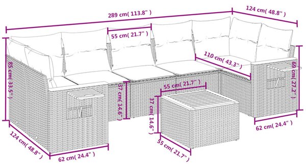 8 részes szürke polyrattan kerti ülőgarnitúra párnákkal