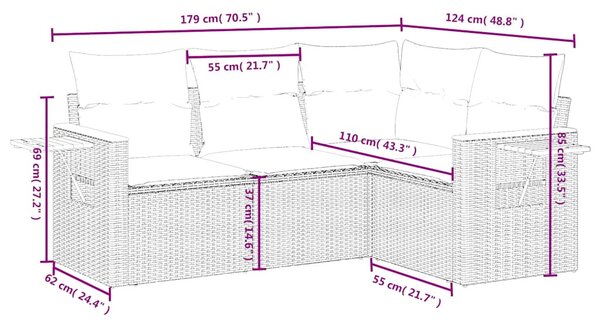 4 részes fekete polyrattan kerti ülőgarnitúra párnákkal