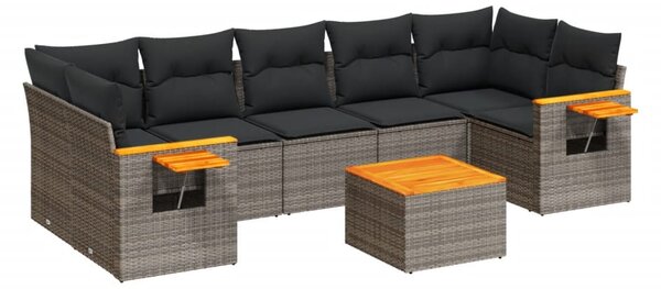8 részes szürke polyrattan kerti ülőgarnitúra párnákkal