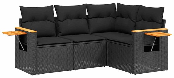 4 részes fekete polyrattan kerti ülőgarnitúra párnákkal