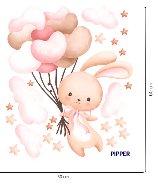 PIPPER. Textil falmatrica "Nyuszi lufikkal - rózsaszín"