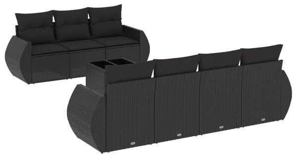 8 részes fekete polyrattan kerti ülőgarnitúra párnákkal