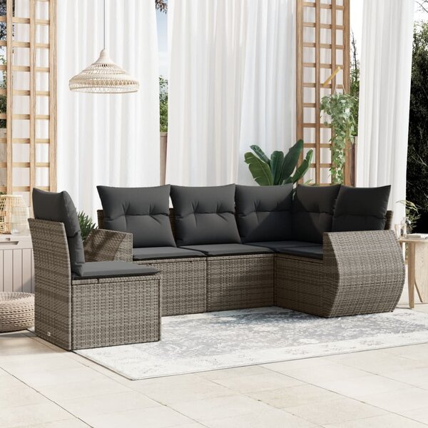 5 részes szürke polyrattan kerti ülőgarnitúra párnákkal