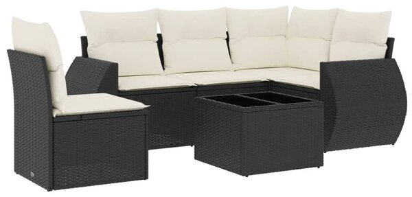 6 részes fekete polyrattan kerti ülőgarnitúra párnákkal