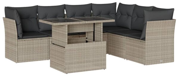 7 részes világosszürke polyrattan kerti ülőgarnitúra párnákkal