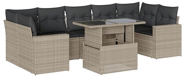 8 részes világosszürke polyrattan kerti ülőgarnitúra párnával