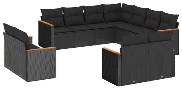 11 részes fekete polyrattan kerti ülőgarnitúra párnákkal
