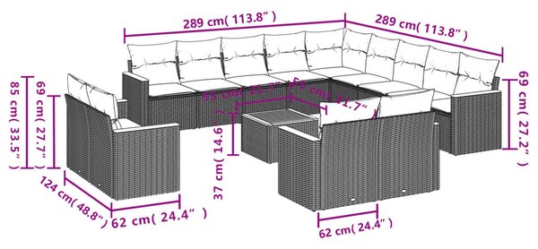 14 részes bézs polyrattan kerti ülőgarnitúra párnával