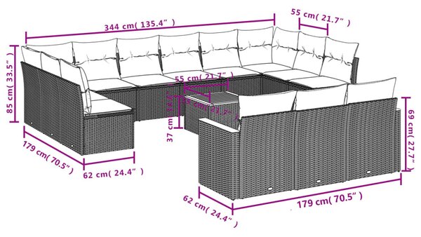 14 részes bézs polyrattan kerti ülőgarnitúra párnával
